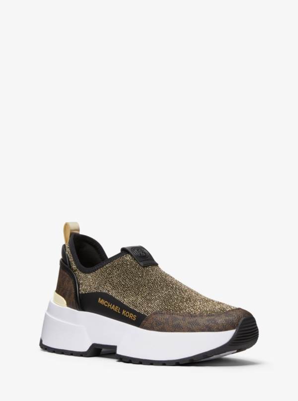 Damske Tenisky Michael Kors Muse Metallic Knit Slip-On Čierne Zlate - Topanky Michael Kors Obchod | GCYJT-0579
